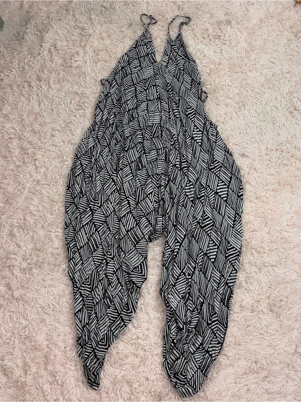 EARTHBOUND Black & White Geometric Harem Jumpsuit